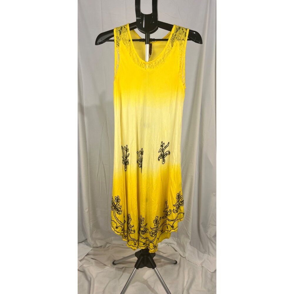 Sunflower Women’s Yellow Ombre Tank Dress‎ Size L Lace Straps Floral Detail